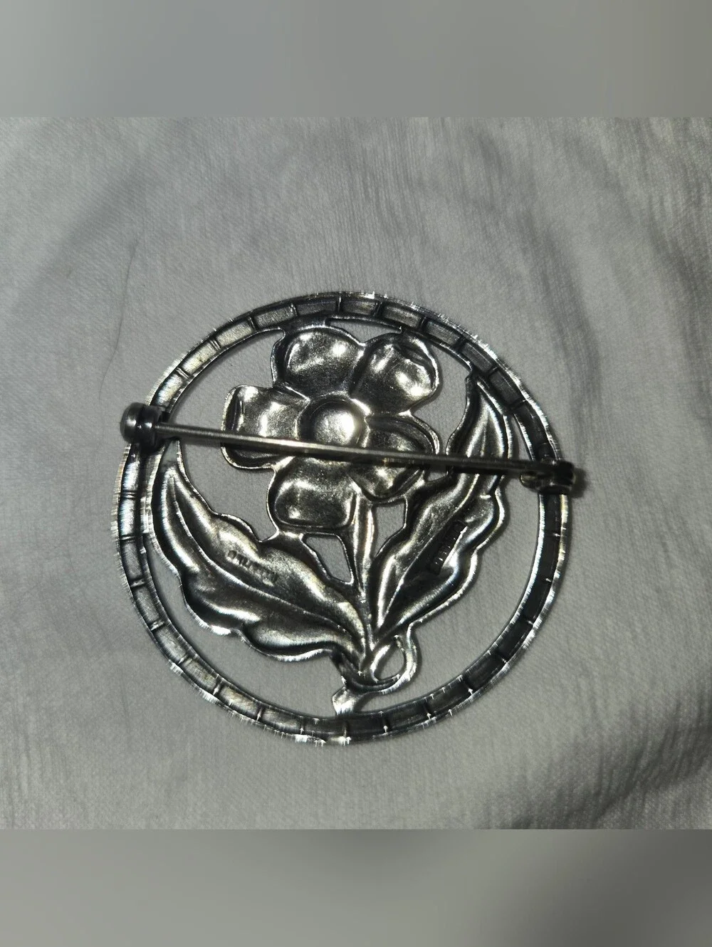 Vintage Sterling Silver Floral Round Brooch - Silver Flower Pin